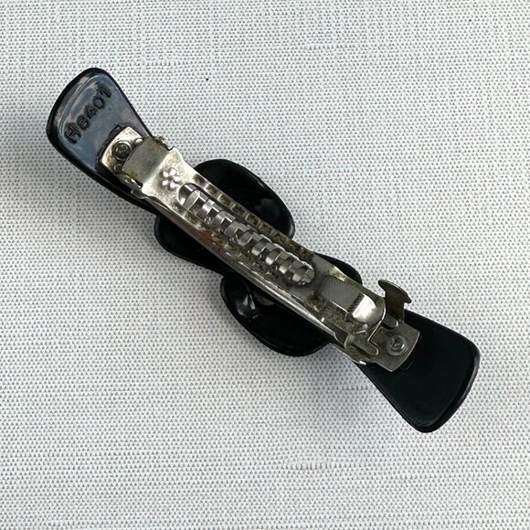 Vintage 1980s Black Plastic Hair Barrette with Chunky Bow Design Design Large - Picture 5 of 11